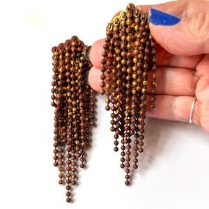 Vintage Long Metal Ball Chain Waterfall Fringe Dangle Artisan Irreverent Earring